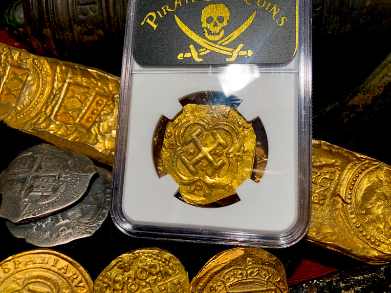 Spain 4 Escudos 1621-65 "Brute Style" NGC 62 Likely Charles II Pirate Gold Coins 16