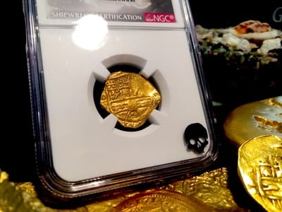Colombia "Full Error Date" Backwards 6, 9 and 6"  2 Escudos 1696  NGC 63   "1715 Plate Fleet Shipwreck - 300th Anniversary Find" 8