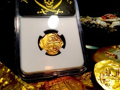 Colombia "Full Error Date" Backwards 6, 9 and 6"  2 Escudos 1696  NGC 63   "1715 Plate Fleet Shipwreck - 300th Anniversary Find" 9