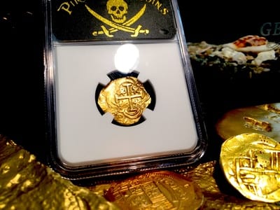 Colombia "Full Error Date" Backwards 6, 9 and 6"  2 Escudos 1696  NGC 63   "1715 Plate Fleet Shipwreck - 300th Anniversary Find" 6