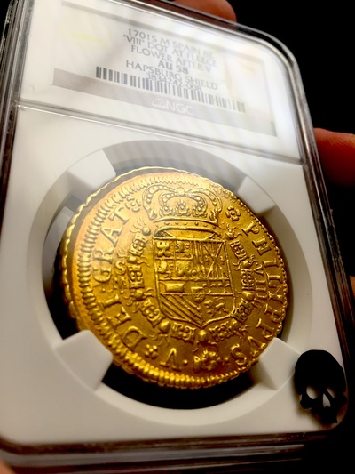Spain 8 Escudos 1701 "Only 1 Known - Die Variety"  NGC 58 16