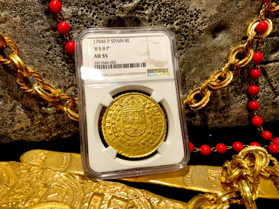 Spain 8 Escudos 1704 "Incredibly Struck Date" NGC 55 4