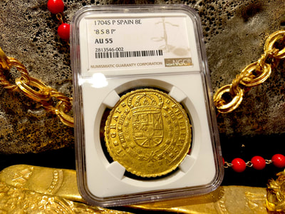 Spain 8 Escudos 1704 "Incredibly Struck Date" NGC 55 7