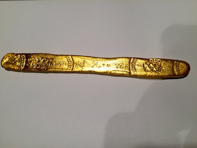 ​Atocha Gold Finger Bar 22kt Gold Electroplated 2 Microns thick! (102.7gm) Silver 1622 Treasure Bar Reproduced 10