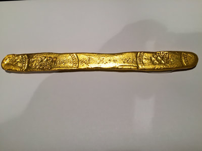 ​Atocha Gold Finger Bar 22kt Gold Electroplated 2 Microns thick! (102.7gm) Silver 1622 Treasure Bar Reproduced 12