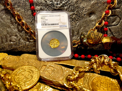 Mexico 1 Escudo 1704 "Dated! 1715 Plate Fleet Shipwreck" NGC 61 4