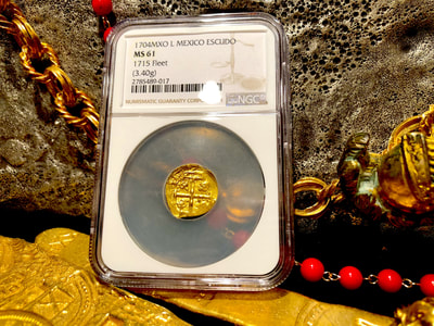 Mexico 1 Escudo 1704 "Dated! 1715 Plate Fleet Shipwreck" NGC 61 5