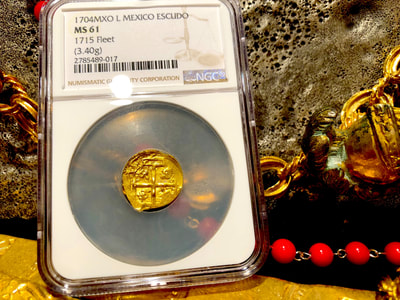 Mexico 1 Escudo 1704 "Dated! 1715 Plate Fleet Shipwreck" NGC 61 2