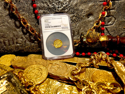 Mexico 1 Escudo 1704 "Dated! 1715 Plate Fleet Shipwreck" NGC 61 7
