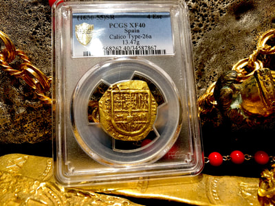 Spain 4 Escudos 1630-55 "Brute Style" PCGS 40 Pirate Gold Coins Treasures 7