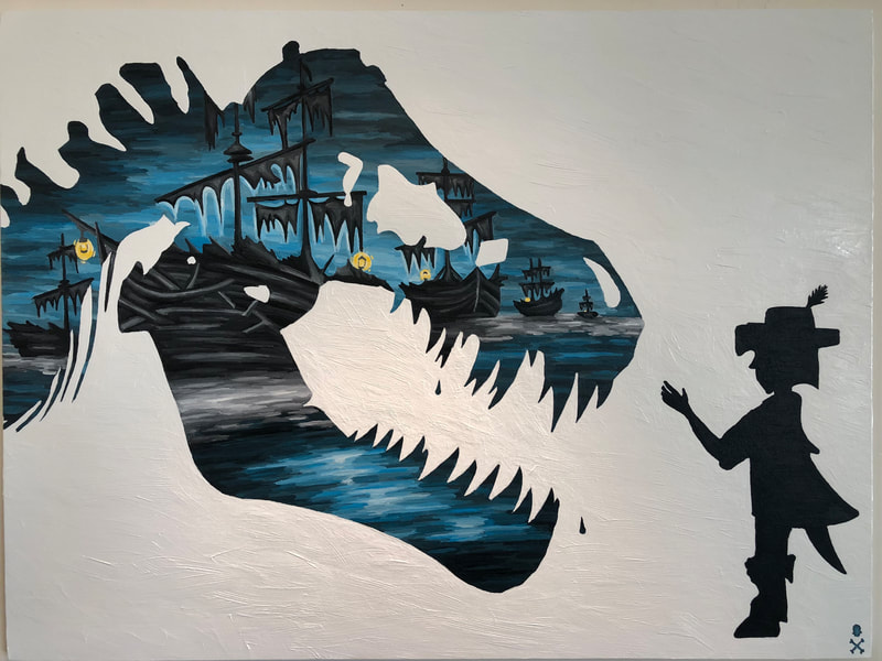 Treasure Paintings by JR Bissell  "Dare to DREAM." T-Rex & Pirate Kid 16