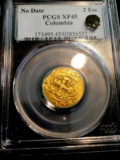 Colombia 2 Escudos "No Date- Pre 1700's Carlos II"  PCGS 45 6