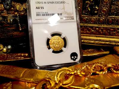 Spain  1 Escudos  1701  "Only 1 Known! - Philip V"  NGC 55 10
