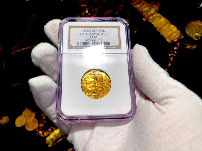 Spain 2 Escudos 1593/2 "Dated!" NGC 45 Pirate Gold Coins Treasures 2