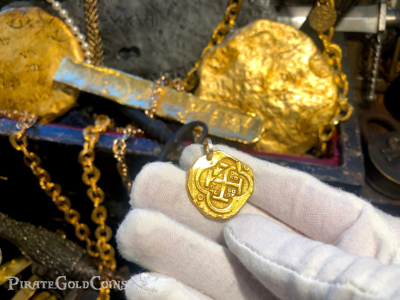 Spain 4 Escudos 1630-47 RAW Pirate Gold Coins Jewelry Treasures 7