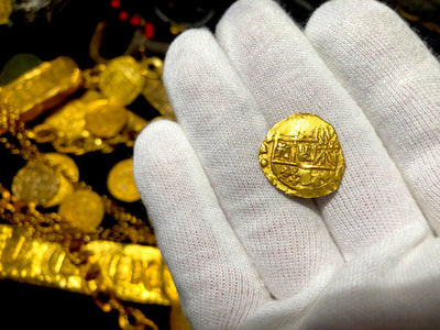 Colombia 2 Escudos 1742 "Dated" RAW Pirate Gold Coins Jewelry Treasures 9