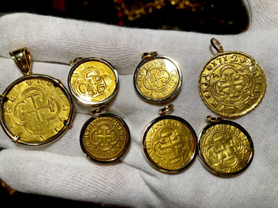 Spain 2 Escudos 1556-98 "Crystal & Gold Bezel" Jewelry Treasures 9