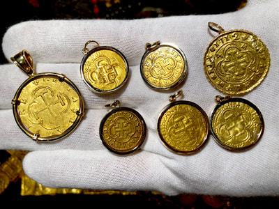 Spain 1 Escudo 1516-56 "Crystal & Gold Bezel" Jewelry Treasures 11