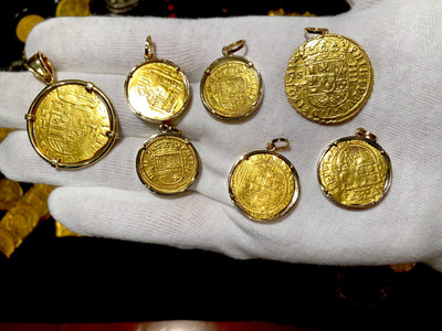 Spain 1 Escudo 1607 "2 Year Coin Type" Crystal and Gold Bezel Pirate Gold Coins 13