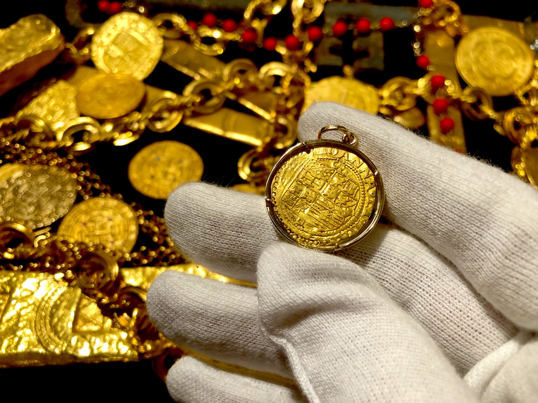 Spain 1 Escudo 1516-56 "Crystal & Gold Bezel" Jewelry Treasures