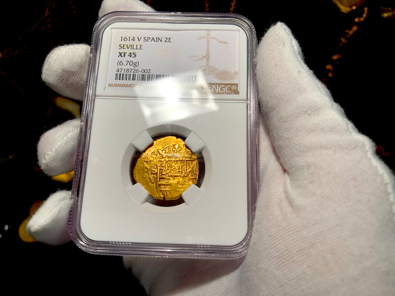 Spain 2 Escudos 1614 "Full 4 Digit Date" NGC 45​ Pirate Gold Coins 10