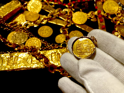 Spain 2 Escudos 1556-98 "Crystal & Gold Bezel" Jewelry Treasures 6