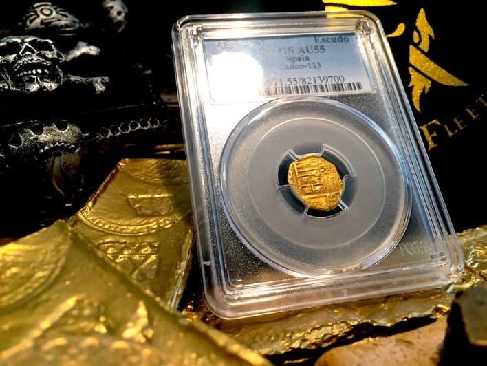 ​Spain  1 Escudo 1556-98  "Visible SB"   Gold Doubloon Coin  PCGS 35