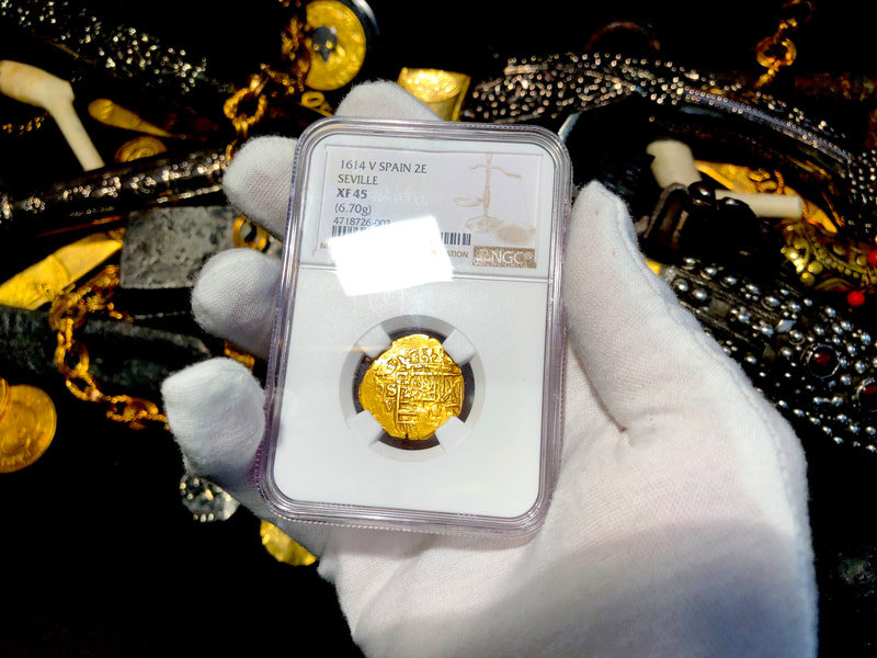 Spain 2 Escudos 1614 "Full 4 Digit Date" NGC 45​ Pirate Gold Coins 6