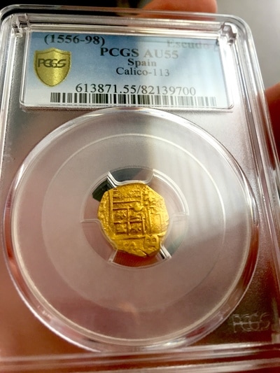 ​Spain  1 Escudo 1556-98  "Visible SB"   Gold Doubloon Coin  PCGS 35 11