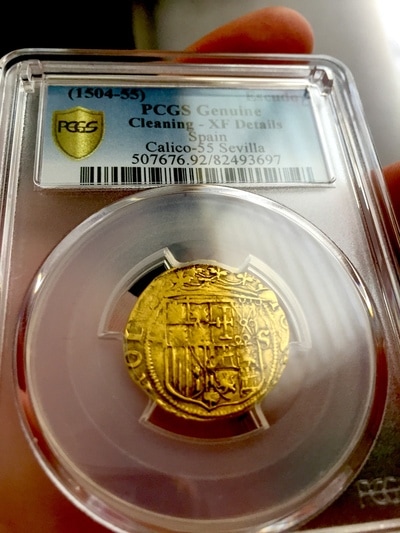 Spain  1 Escudo  1504-55  "Cross of Jerusalem"  PCGS Details  Gold Doubloon 7
