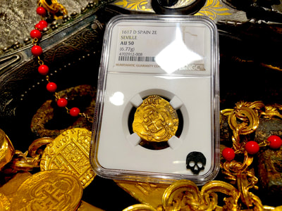 Spain 2 Escudo 1617 "Full Date" NGC 50 Pirate Gold Coins Treasure 4