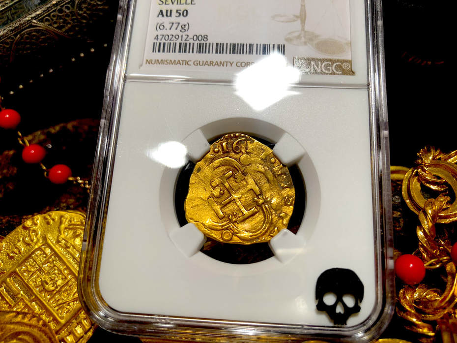 Spain 2 Escudo 1617 "Full Date" NGC 50 Pirate Gold Coins Treasure
