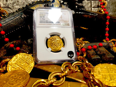 Spain 2 Escudos 1614 "Full 4 Digit Date" NGC 58 Pirate Gold Coins 8