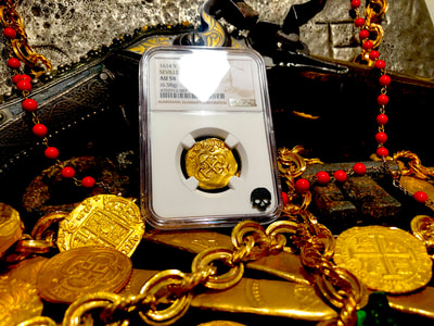 Spain 2 Escudos 1614 "Full 4 Digit Date" NGC 58 Pirate Gold Coins 2