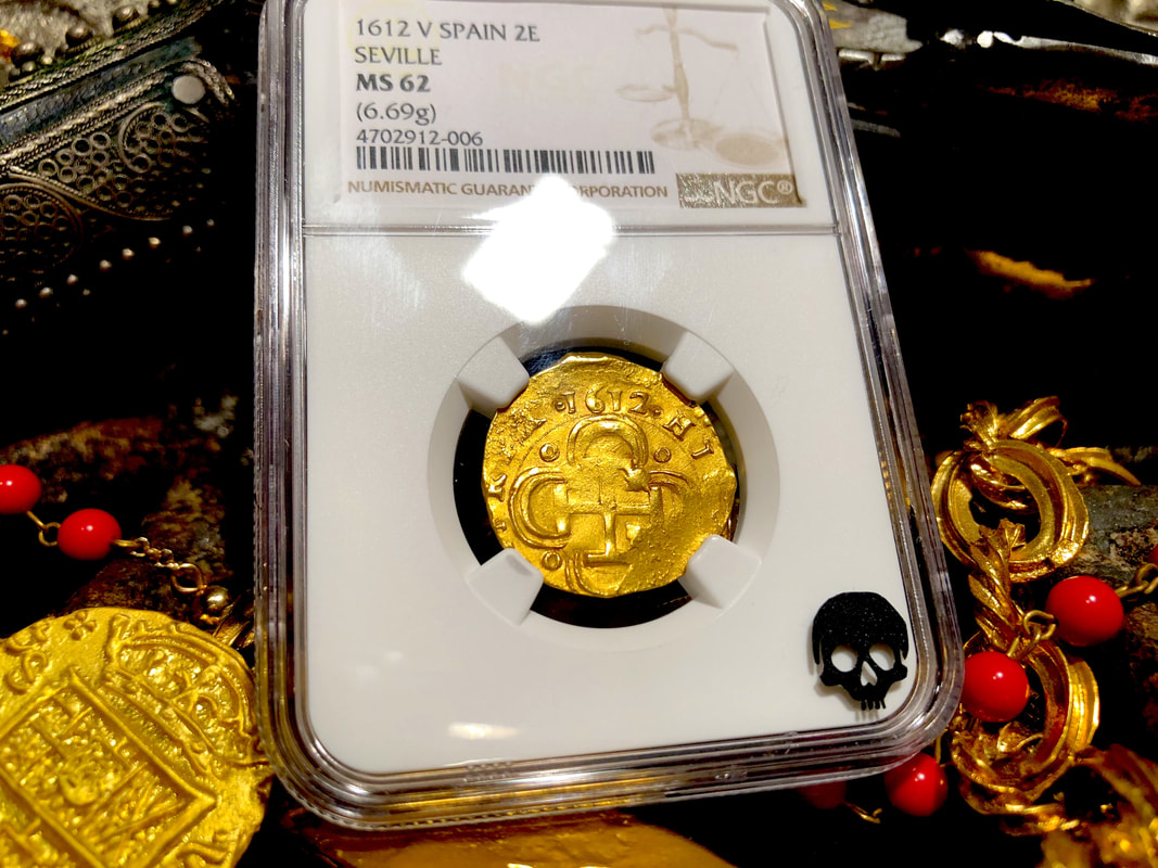 Spain 2 Escudos 1612 "Dated" NGC 62 Pirate Gold Coins Treasure