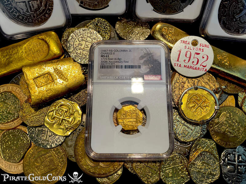 Colombia 2 Escudos 1700-13 "1715 Fleet Shipwreck" NGC UNC Dets 4