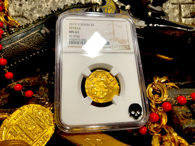 Spain 2 Escudos 1612 "Dated" NGC 62 Pirate Gold Coins Treasure 3