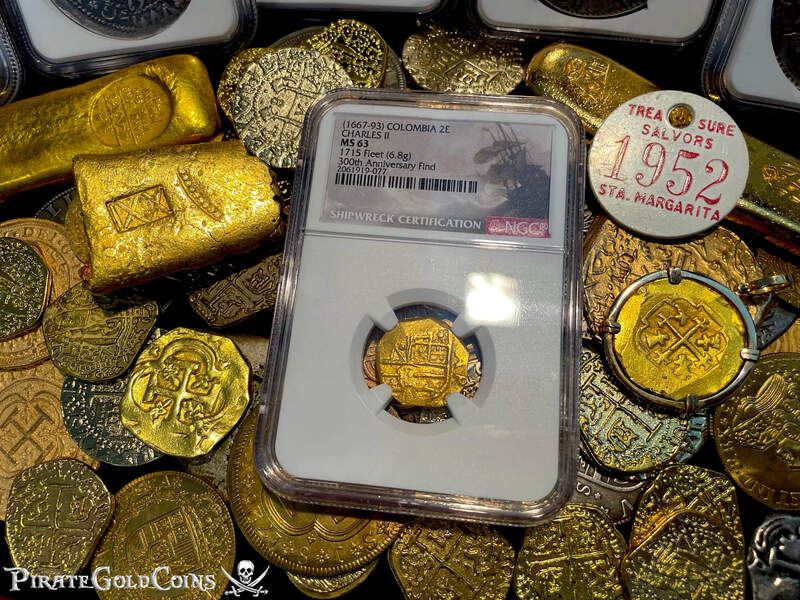 Colombia 2 Escudos 1700-13 "1715 Fleet Shipwreck" NGC UNC Dets 6