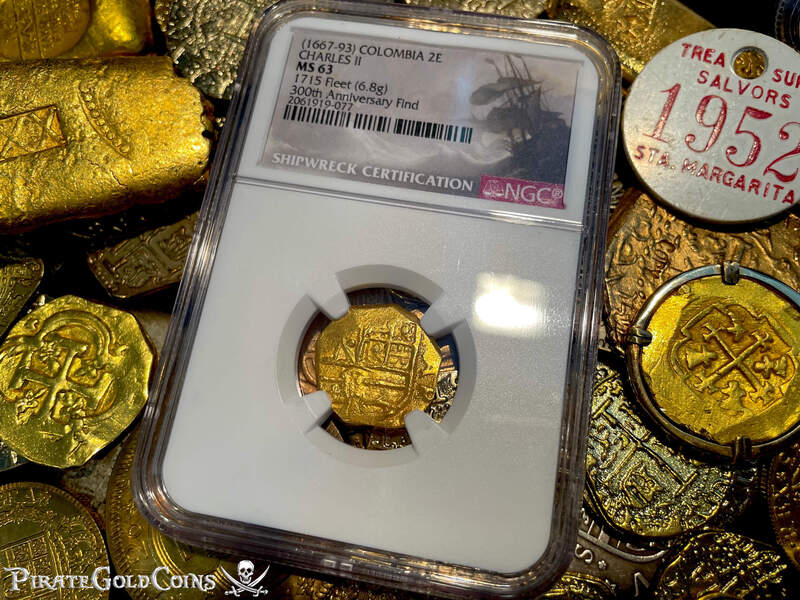 Colombia 2 Escudos 1700-13 "1715 Fleet Shipwreck" NGC UNC Dets 3