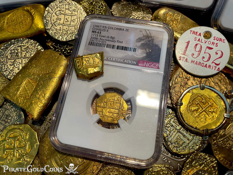 Colombia 2 Escudos 1700-13 "1715 Fleet Shipwreck" NGC UNC Dets 14