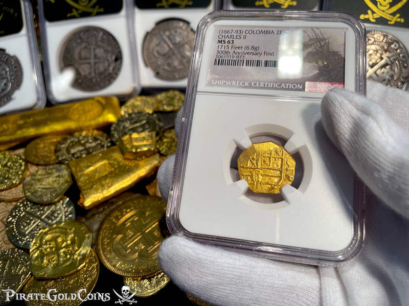 Colombia 2 Escudos 1700-13 "1715 Fleet Shipwreck" NGC UNC Dets 11