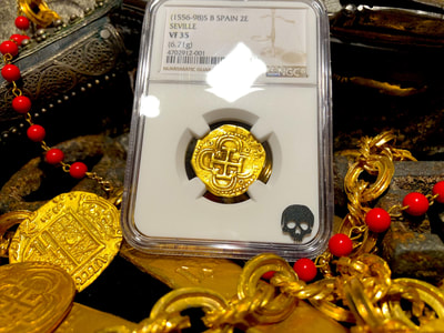 Spain 2 Escudos 1556-98 "Incredible Cross" NGC 35 3