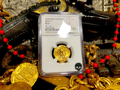 Spain 2 Escudos 1556-98 "Incredible Cross" NGC 35 4