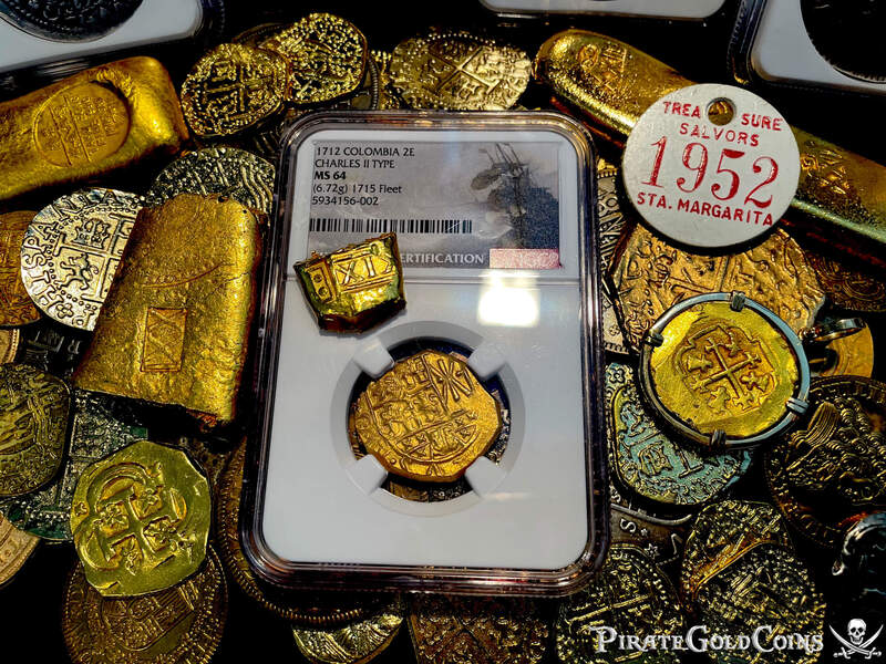 Colombia 2 Escudos 1712 "Fleet Shipwreck, 2nd Finest Known!" NGC 64 2