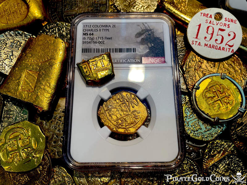 Colombia 2 Escudos 1712 "Fleet Shipwreck, 2nd Finest Known!" NGC 64 3