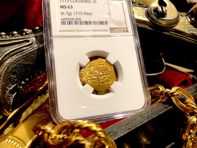Colombia 2 Escudos 1713 "Finest Known - Dated!" 1715 Fleet Shipwreck  NGC 63 4