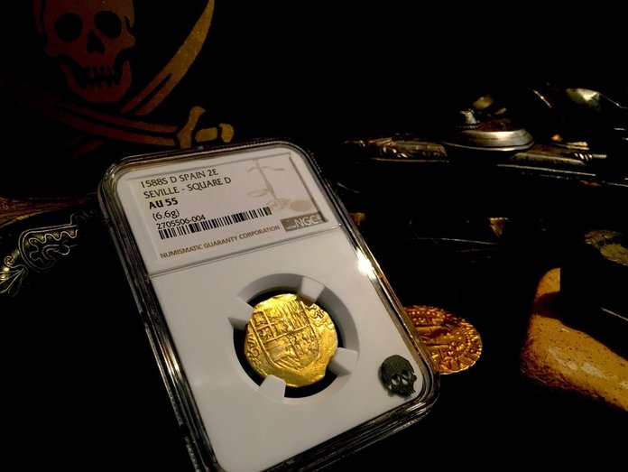 Spain  2 Escudos  1688  "Full Date"  NGC 55  Only 1 Known!  Gold Doubloon