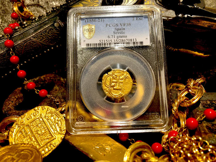 Spain 2 Escudos 1556-1621 "Philip III" PCGS 35 Pirate Gold Coins