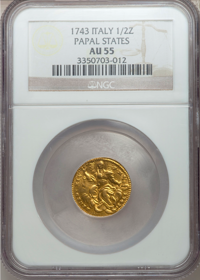 Italy  1/2 Zecchino  1743  "Madonna"  Papal State  NGC 55 2