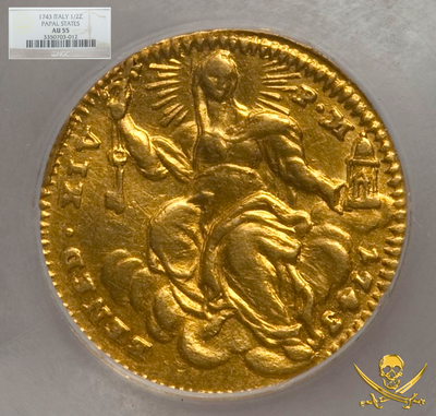 Italy  1/2 Zecchino  1743  "Madonna"  Papal State  NGC 55 3